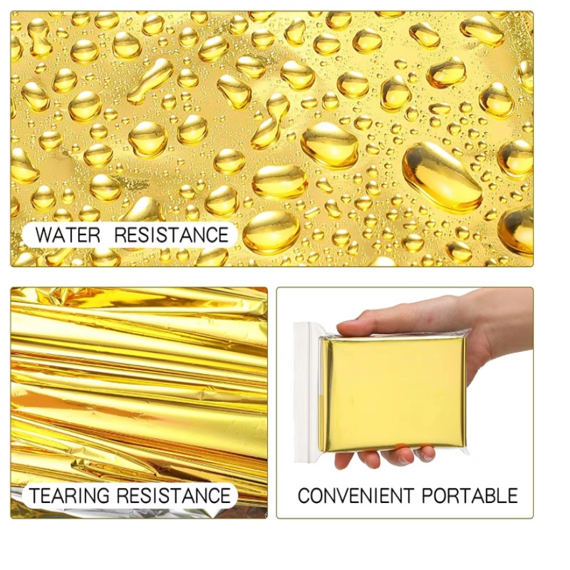 Survival Blanket Reflective - ผ้าห่มฉุกเฉินแบบสะท้อนความร้อน ทำจากวัสดุไมลาร์สีทอง ขนาด 130x210 ซม. บรรจุ